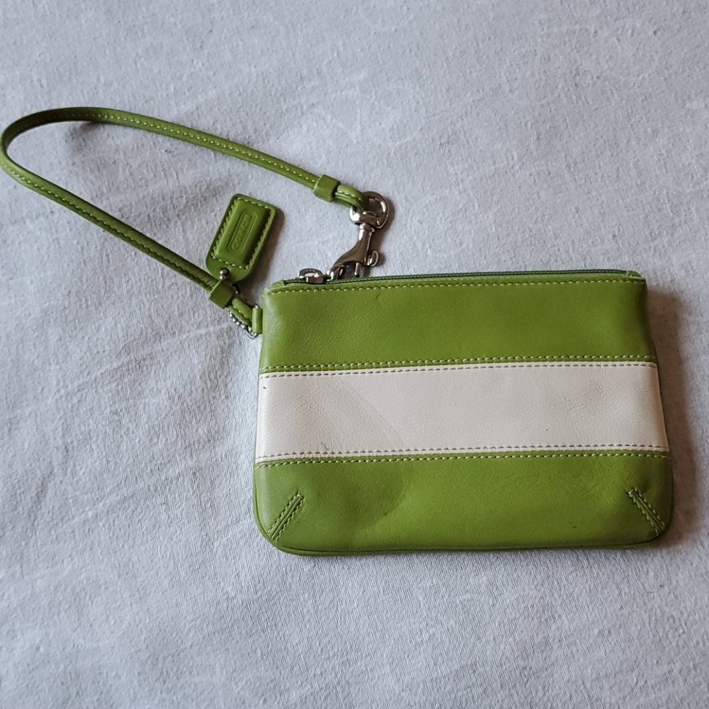 COACH Small Lime/White Cabana Stripe Wristlet